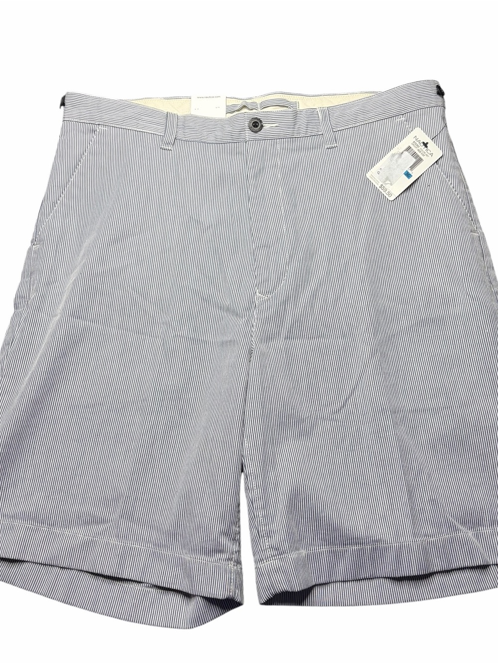 NWT Nautica Seersucker Shorts Mens 36 Blue White Pinstripe Relaxed Clipper NEW
